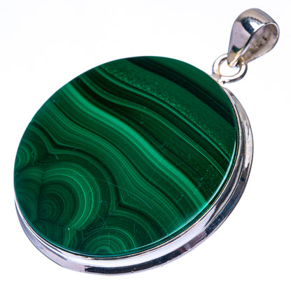 Malachite Coin 925 Sterling Silver Pendant 1 7/8" (925 Sterling Silver) PD38666