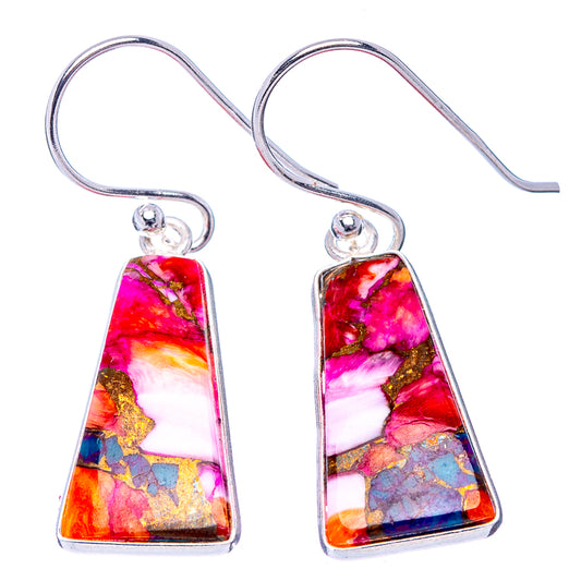Sterling silver hook earrings, multicolor stone-look rectangles