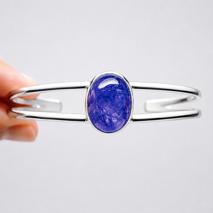 Tanzanite Cuff Bracelet Adjustable (.925 Sterling Silver)