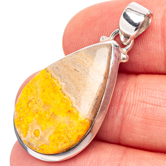 Teardrop bumblebee jasper pendant in .925 sterling silver, silver bail at top.