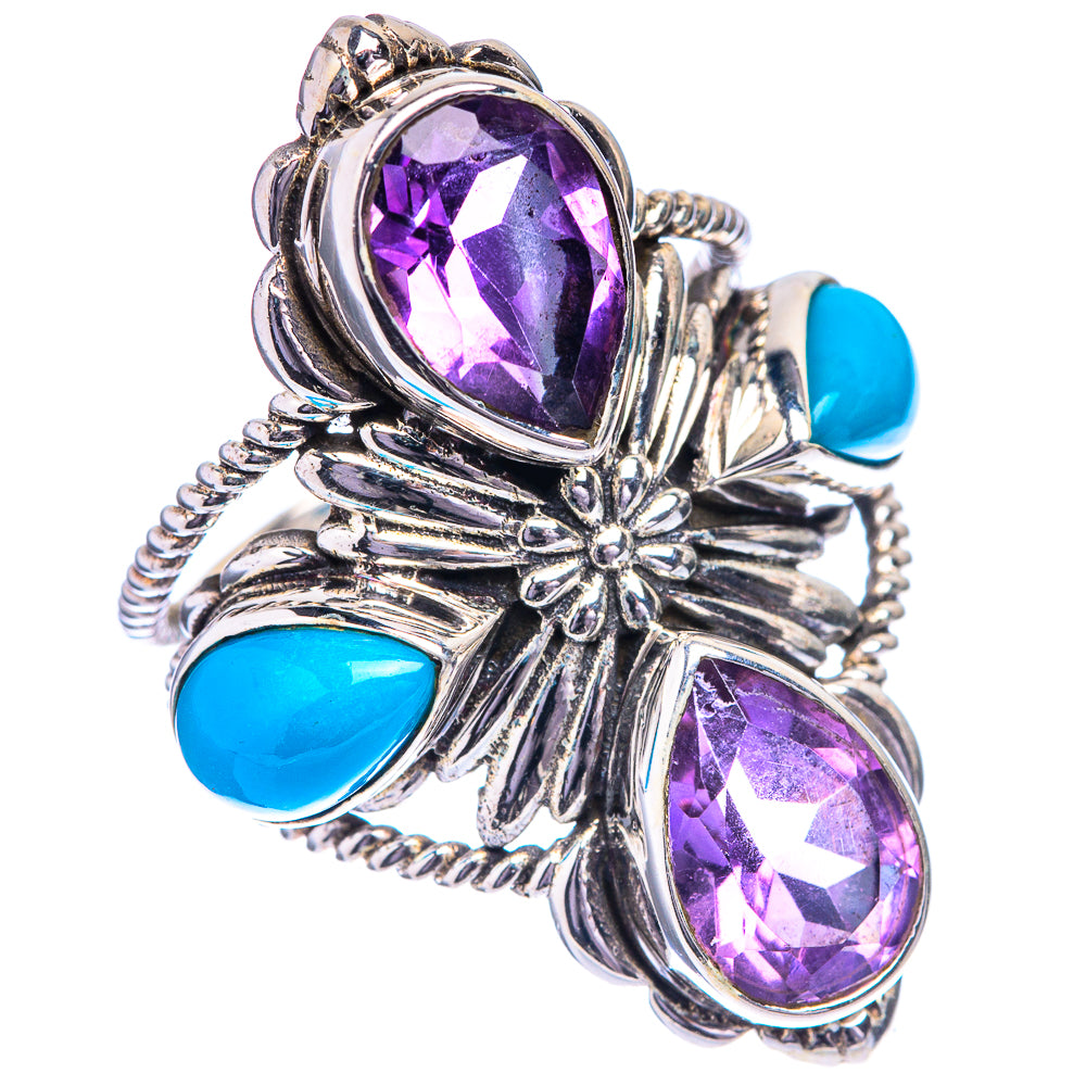 Large Faceted Amethyst, Sleeping Beauty Turquoise Ring Size 6 (925 Sterling Silver) R142736