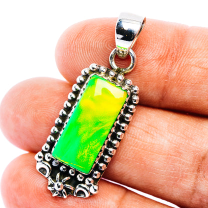 Green Aurora Opal Pendant 1 1/2" (.925 Sterling Silver)