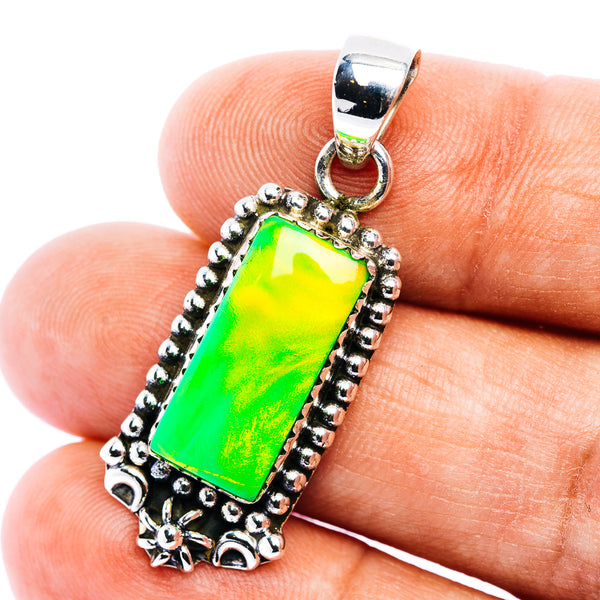 Green Aurora Opal Pendant 1 1/2" (.925 Sterling Silver)
