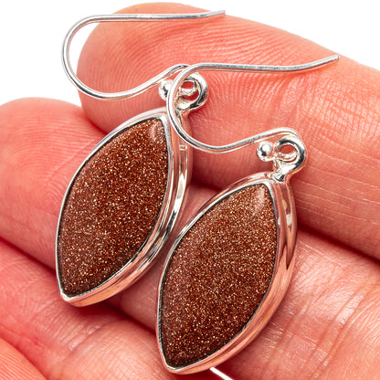 Goldstone Earrings 1 1/2" (.925 Sterling Silver)