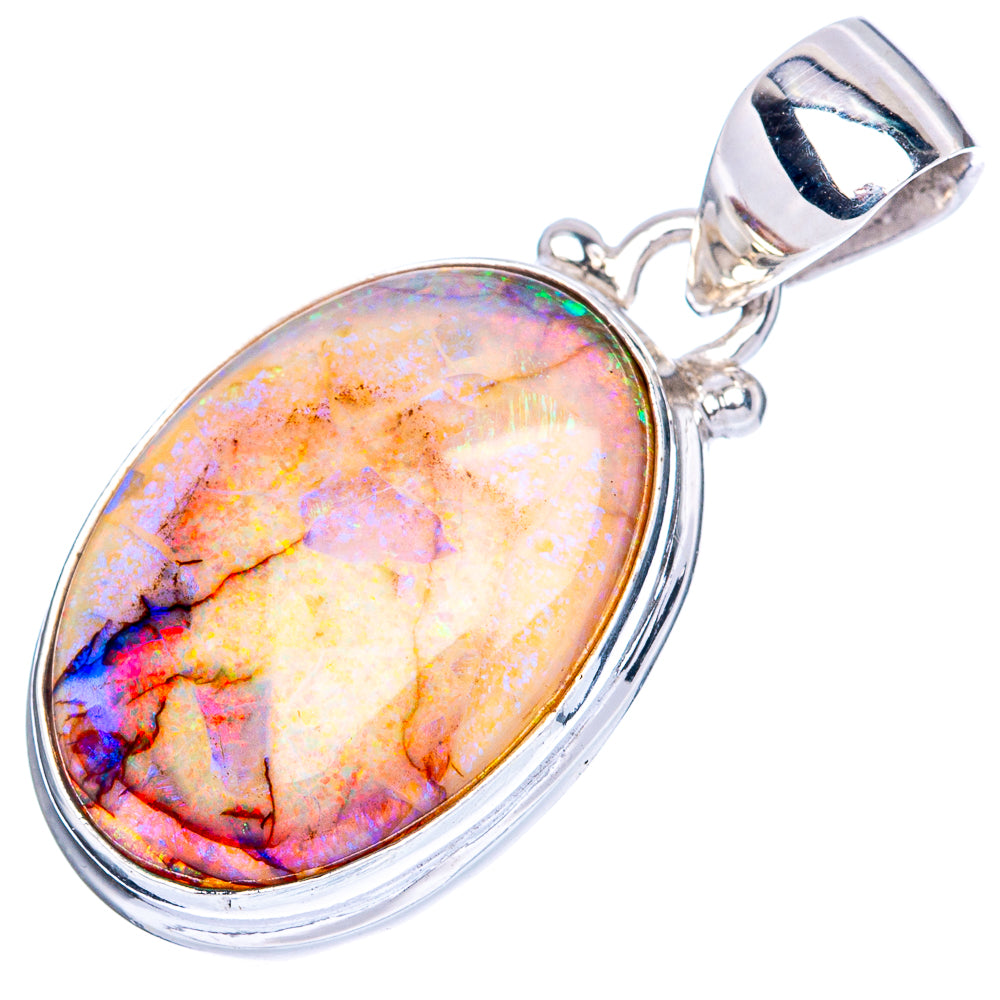 Sterling silver oval opal pendant with vivid rainbow iridescence and bail loop