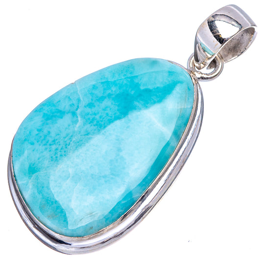 Oval blue larimar pendant on silver bail, sterling bezel setting