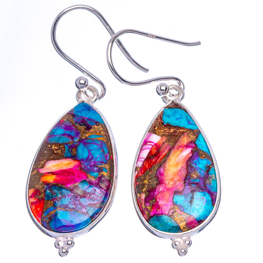 Kingman Pink Dahlia Turquoise Earrings 1 5/8" (925 Sterling Silver) E1906