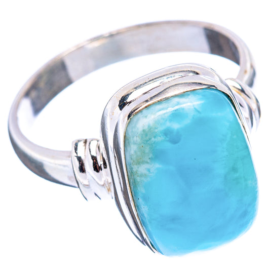 Sterling silver larimar ring with oval blue cabochon, raised bezel