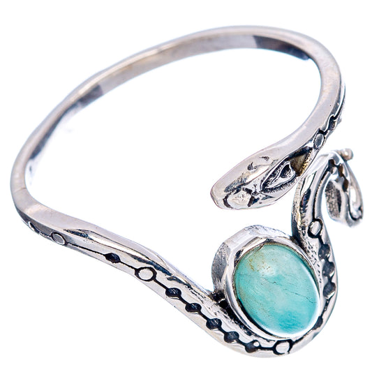 Side view of .925 sterling silver snake ring with Amazonite oval cabochon and etched accents