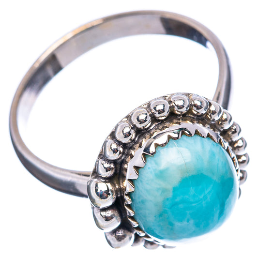 Sterling silver larimar cabochon ring, bead gallery and open band detail, size 8.5