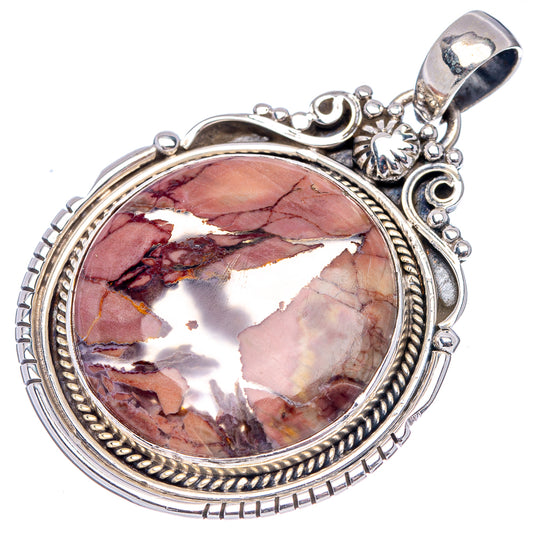 Butterfly jasper pendant .925 sterling silver with round cabochon in ornate frame