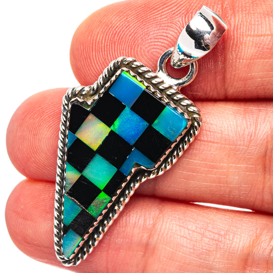 Opal mosaic lightning bolt pendant in .925 sterling silver bezel setting