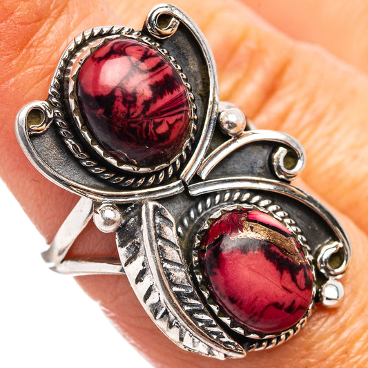 Sterling silver ring with two oval red stones, ornate rope bezels, size 7