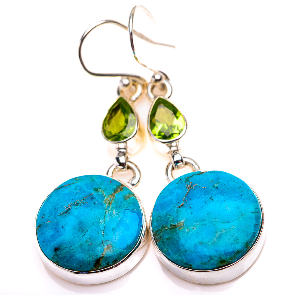 Sterling silver earrings with blue turquoise round cabochons and green teardrop top