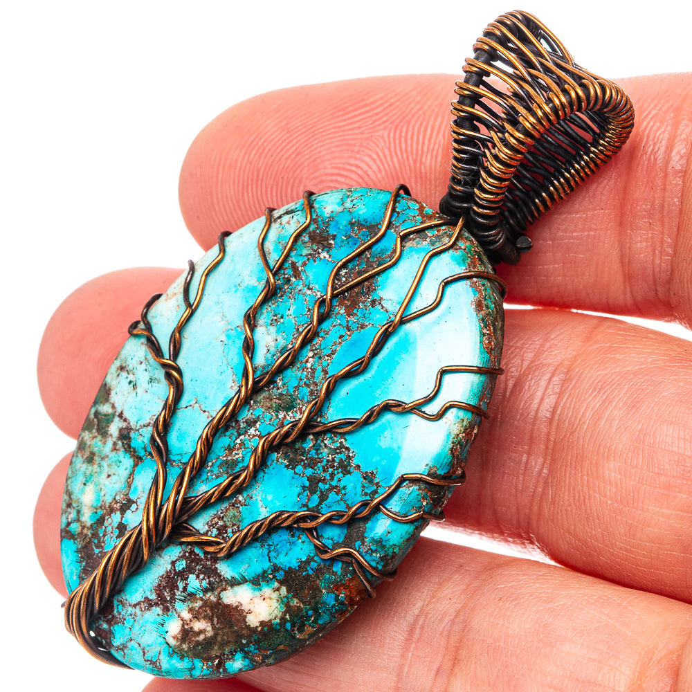 Turquoise Tree of Life Pendant 2 1/4" (Oxidized Copper)