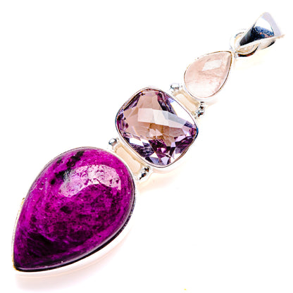 Ruby Fuchsite, Amethyst, Rose Quartz Pendant 2 1/4" (925 Sterling Silver) PD38261