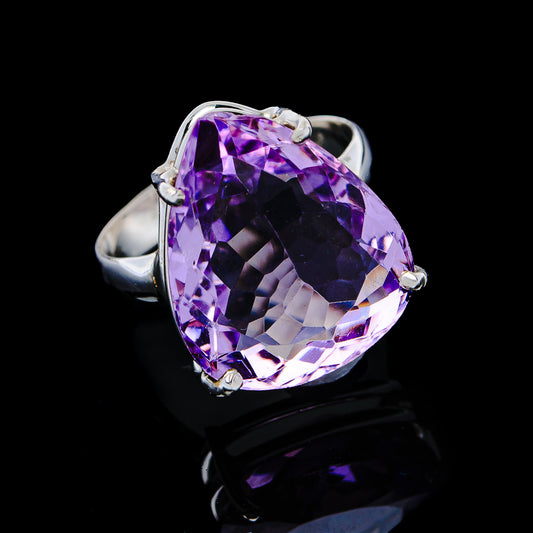 14.24ct Faceted Brazilian Amethyst Ring Size 7.5 (.925 Sterling Silver)