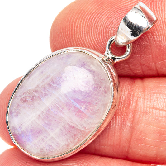 Oval rainbow moonstone pendant in .925 sterling silver, close view of bail