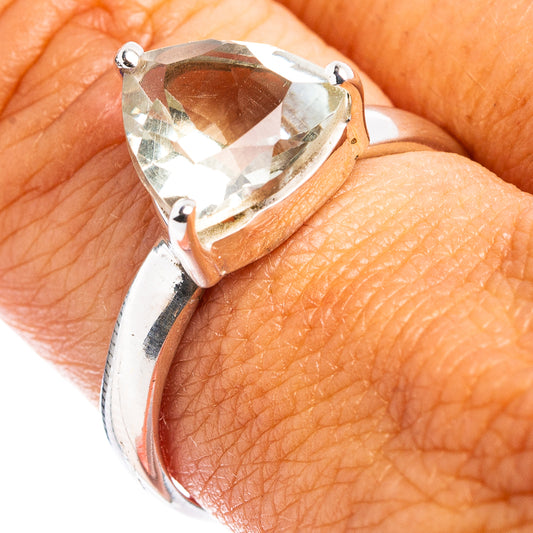 Green amethyst solitaire ring in .925 sterling silver, faceted pear cut