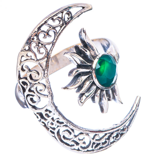 Green Onyx Moon Sun Dainty Ring Size 6 Adjustable (925 Sterling Silver) R5247