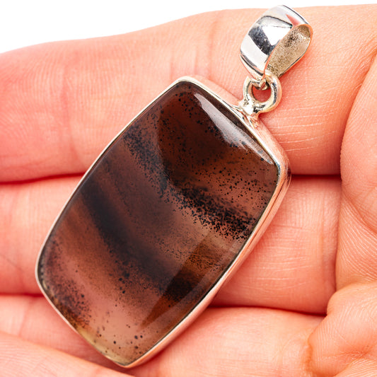 Sterling silver agate pendant with dark brown rectangular cabochon and loop bail