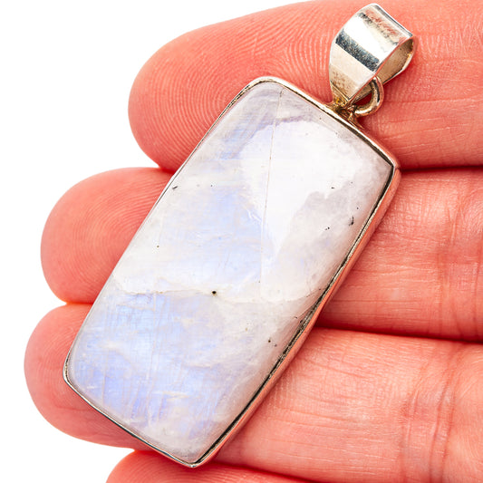 Rainbow moonstone pendant in rectangular bezel with .925 sterling silver bail