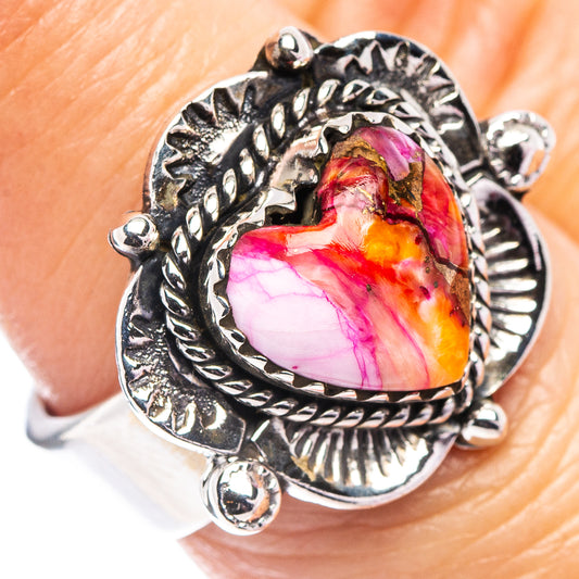 Sterling silver heart ring with multicolor pink orange gemstone
