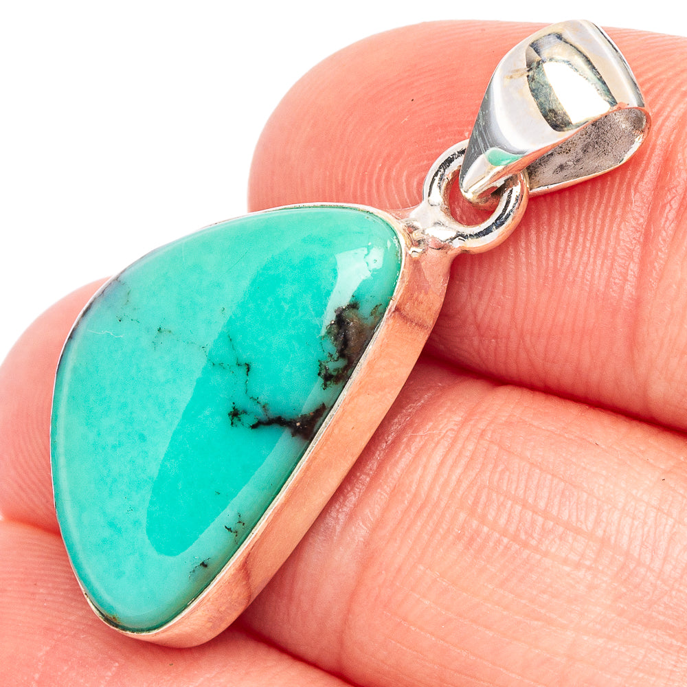 Oval Kingman turquoise pendant in 925 sterling silver bezel with loop bail
