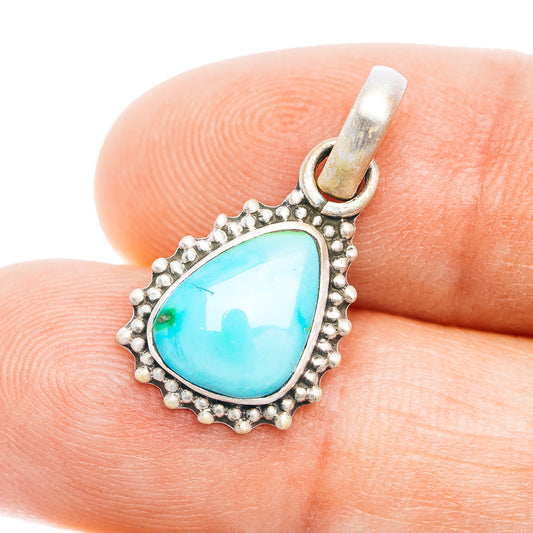 Sterling silver turquoise teardrop pendant with beaded border
