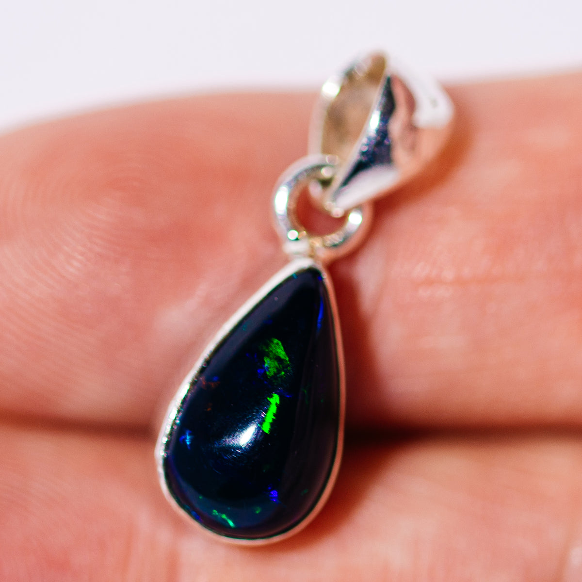 Black Ethiopian Opal Pendant 7/8" (.925 Sterling Silver)