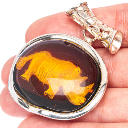 Ana Silver Co Baltic Amber Cameo Pendant 1 7/8" (925 Sterlnig Silver)