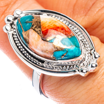 Premium Spiny Oyster Turquoise Ring Size 7.75 (925 Sterling Silver) R1827