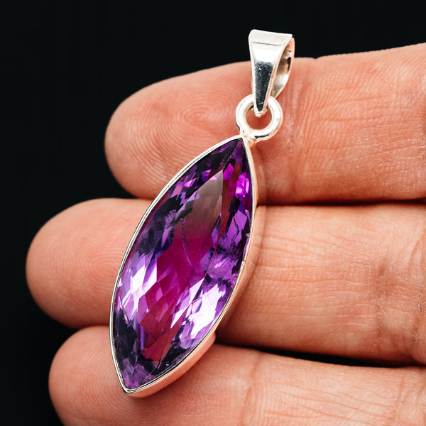 Premium 27.5ct Faceted Brazilian Amethyst Pendant 1 3/4" (.925 Sterling Silver)