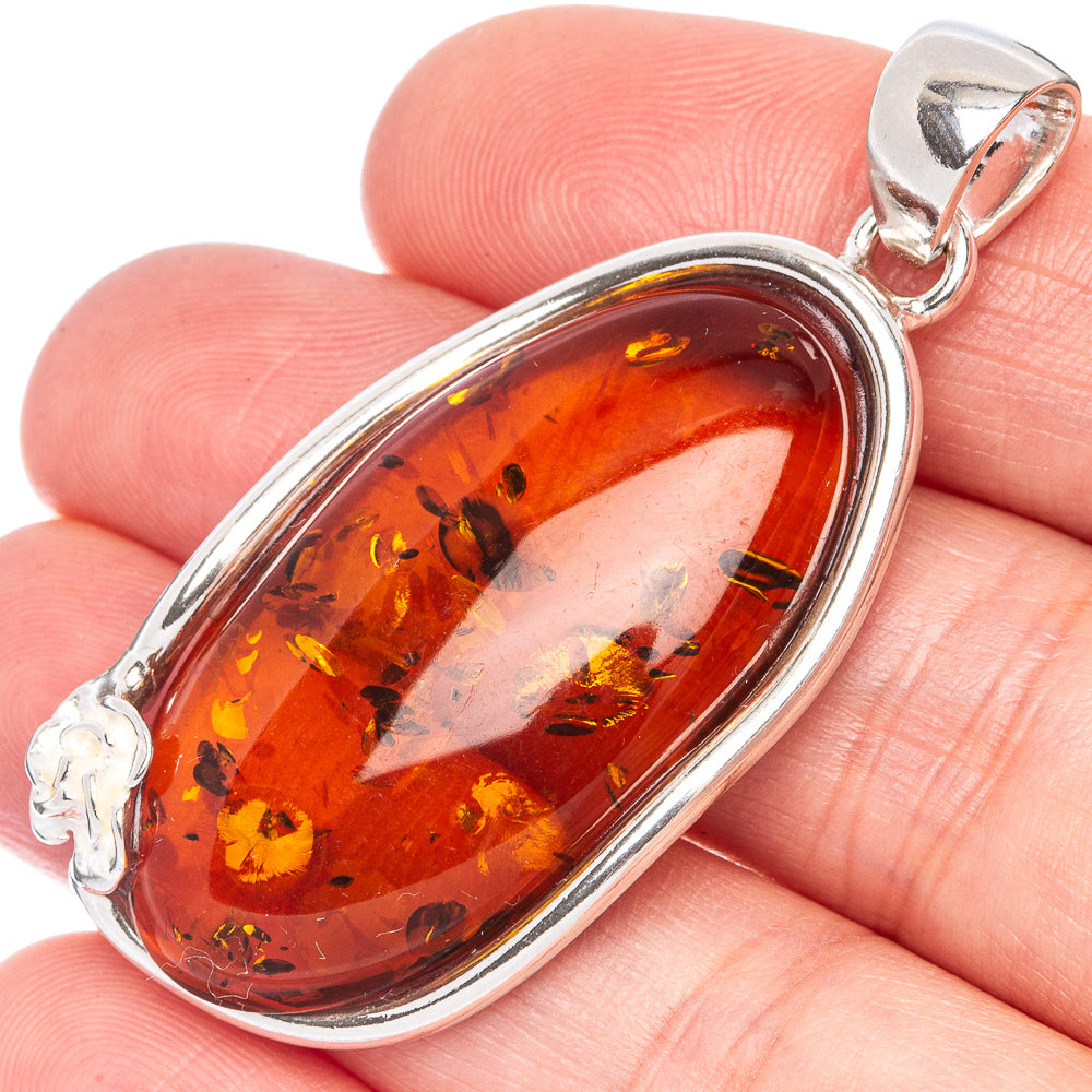 Ana Silver Co Baltic Amber Pendant 2" (925 Sterlnig Silver)