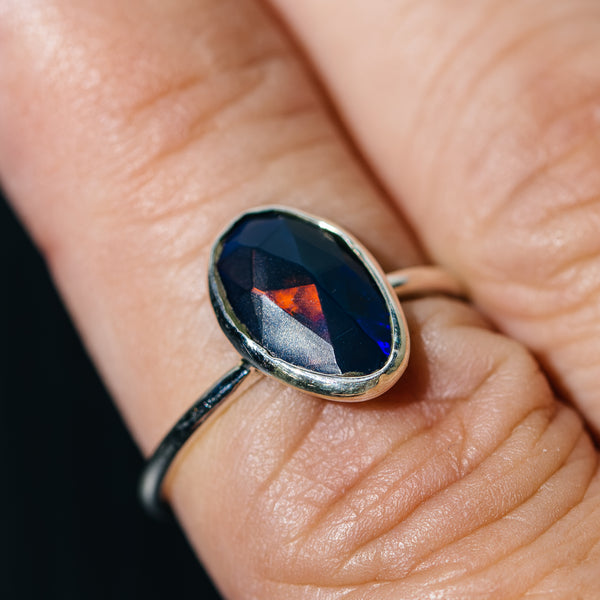 Black Ethiopian Opal Dainty Ring Size 7 (.925 Sterling Silver)