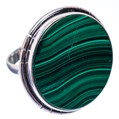 Large Malachite Coin Ring Size 8.5 (925 Sterling Silver) R141227