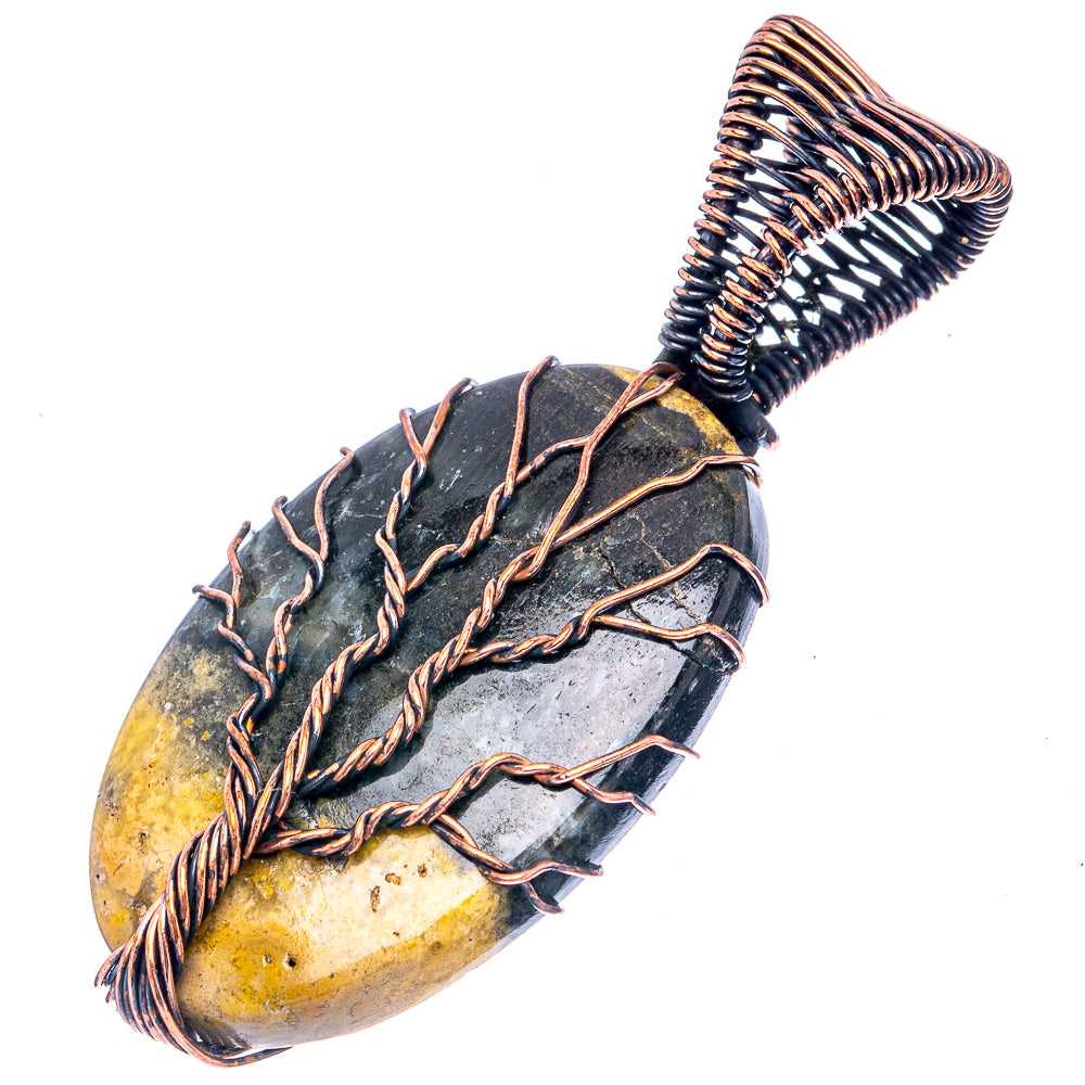 Bumblebee Jasper Tree of Life Pendant 2 1/8" (Oxidized Copper)