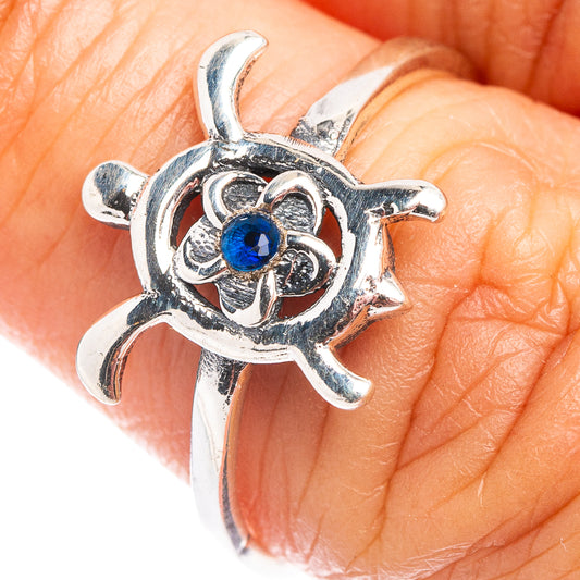 Sterling silver seaturtle dainty ring with blue quartz blue center stone