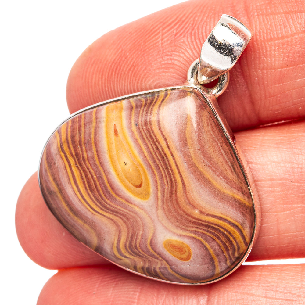 925 sterling silver rainbow hickoryite teardrop pendant, striped stone bezel