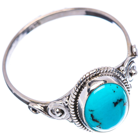Size 10 .925 sterling silver turquoise cabochon ring with ornate side settings