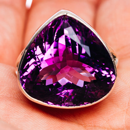 Premium Large Faceted Amethyst Ring Size 10.5 (.925 Sterling Silver)