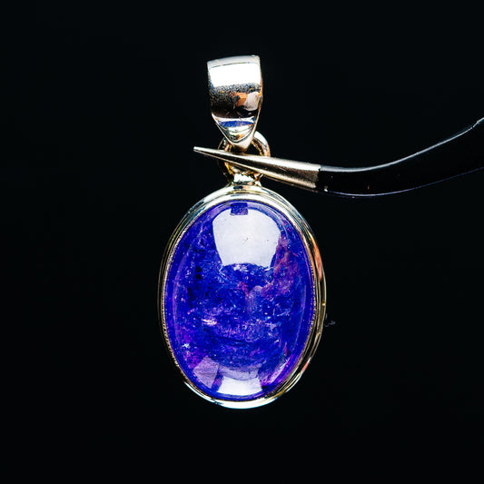 Large tanzanite pendant in .925 sterling silver, oval blue gemstone cabochon