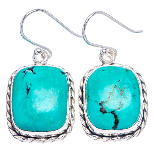 Turquoise cabochon dangle earrings, .925 sterling silver oval setting with hook