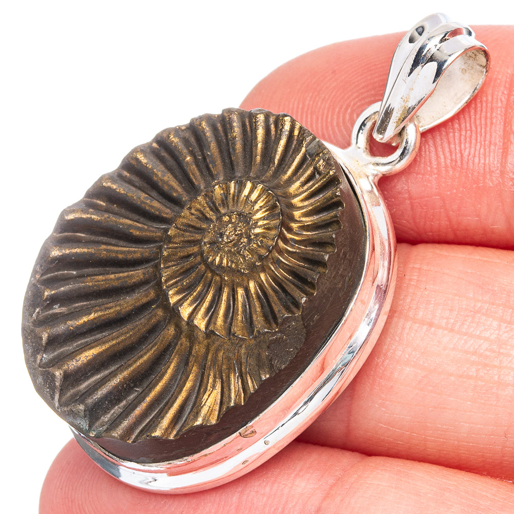 Rare Pyritized Ammonite Pendant 1 1/2" (925 Sterling Silver) P40572