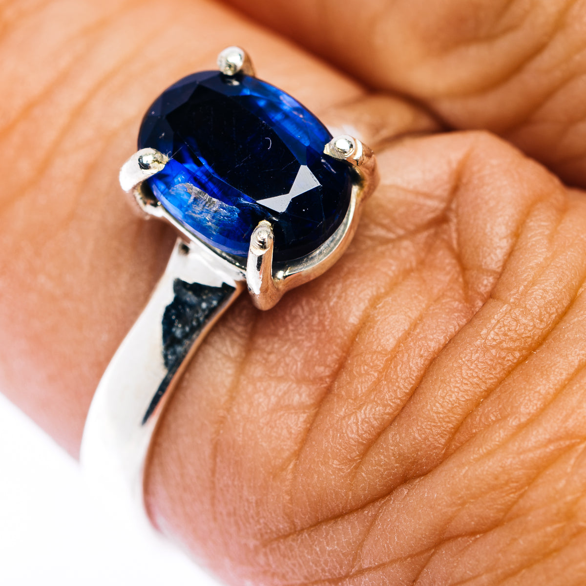 Faceted Sapphire Blue Kyanite Ring Size 7.75 (.925 Sterling Silver)
