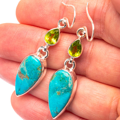 Chrysocolla, Peridot 925 Sterling Silver Earrings 1 7/8" (925 Sterling Silver) EARR432218