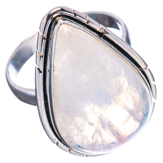 Sterling silver moonstone ring with pear-shaped teardrop bezel, side view