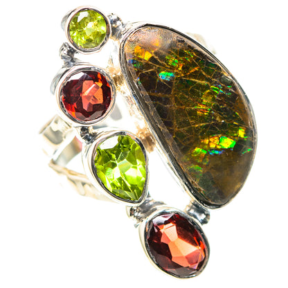 Signature Ammolite, Garnet, Peridot Ring Size 8 (925 Sterling Silver) RING138274