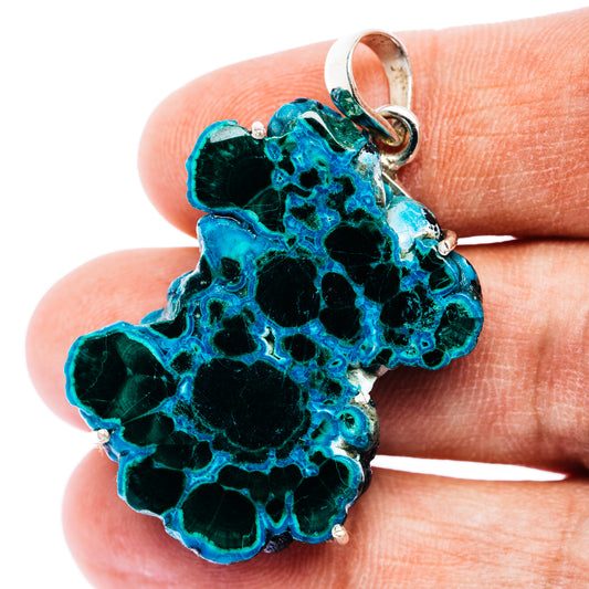 Chrysocolla-in-malachite slice pendant, turquoise with .925 sterling silver bail