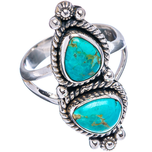 Turquoise double-stone sterling silver ring with ornate rope bezel, oval cabochons